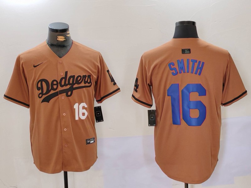 Men's Los Angeles Dodgers #16 Will Smith Brown Cool Base Stitched Baseball Jersey 9