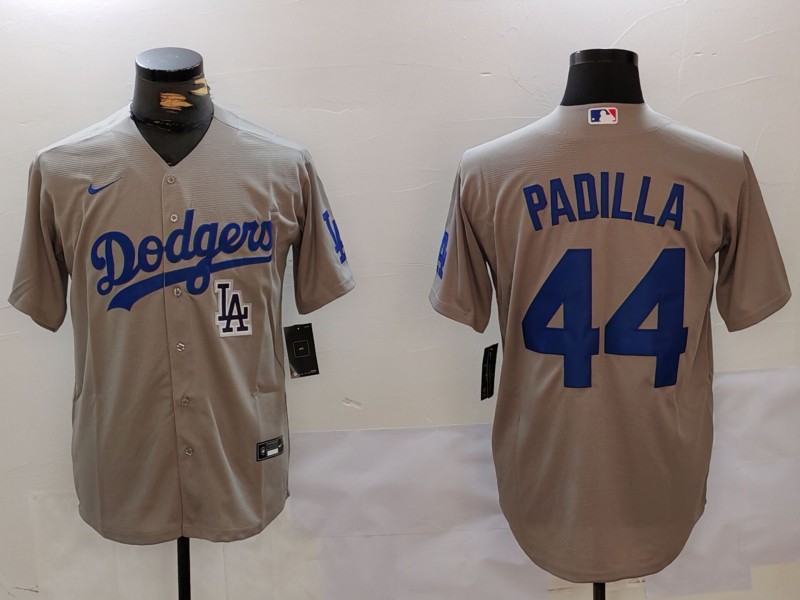 Men's Los Angeles Dodgers #44 Vicente Padilla Grey Cool Base Stitched Baseball Jersey 7