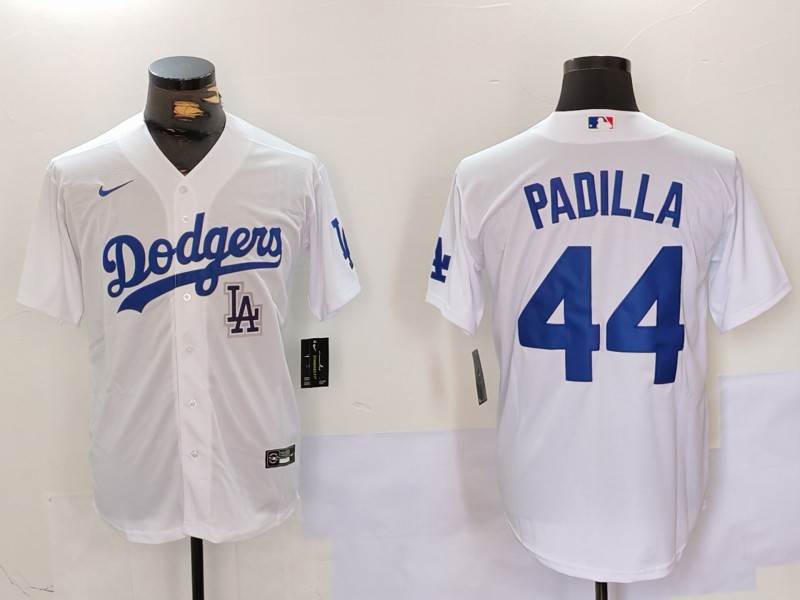 Men's Los Angeles Dodgers #44 Vicente Padilla White Cool Base Stitched Baseball Jersey 5