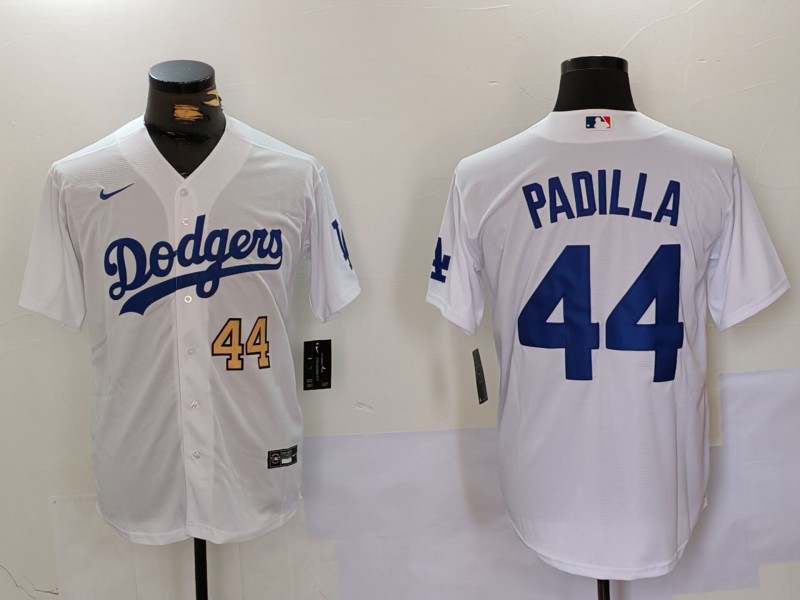 Men's Los Angeles Dodgers #44 Vicente Padilla White Cool Base Stitched Baseball Jersey 3