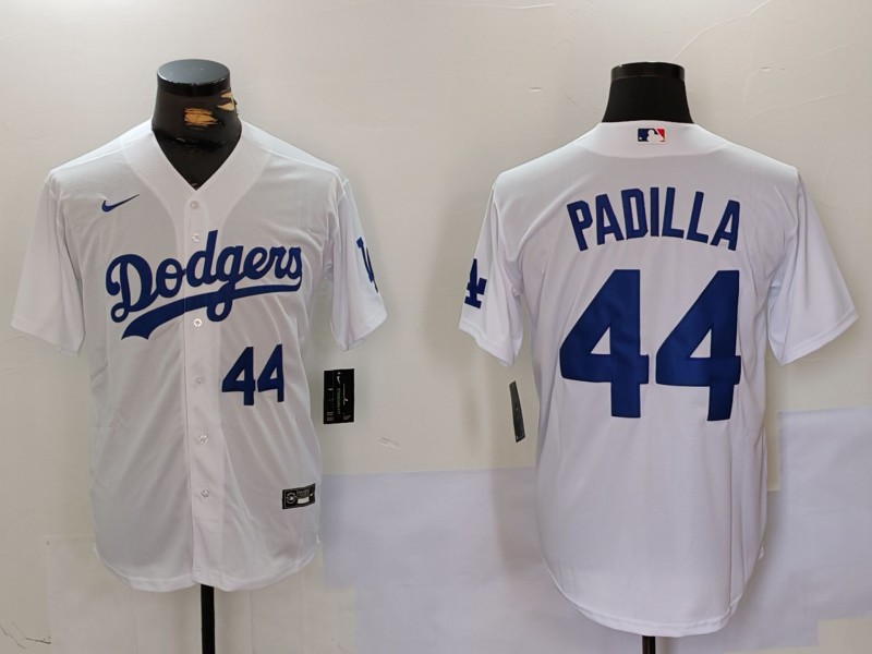 Men's Los Angeles Dodgers #44 Vicente Padilla White Cool Base Stitched Baseball Jersey 2