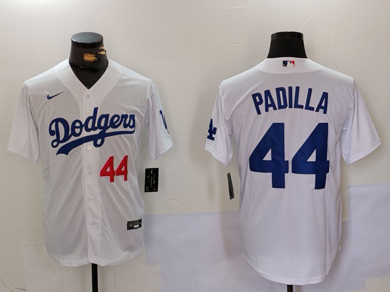 Men's Los Angeles Dodgers #44 Vicente Padilla White Cool Base Stitched Baseball Jersey 1