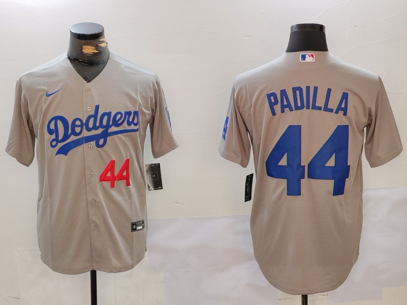 Men's Los Angeles Dodgers #44 Vicente Padilla Grey Cool Base Stitched Baseball Jersey 12