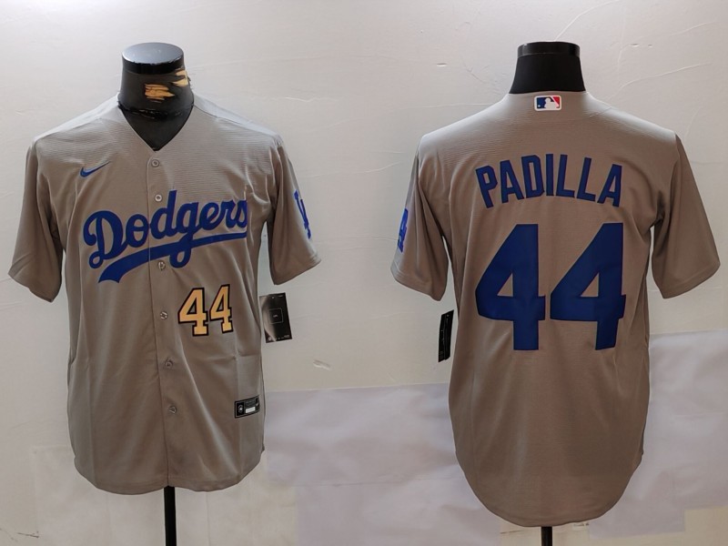 Men's Los Angeles Dodgers #44 Vicente Padilla Grey Cool Base Stitched Baseball Jersey 10