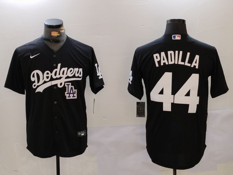 Men's Los Angeles Dodgers #44 Vicente Padilla Black Cool Base Stitched Baseball Jersey 5