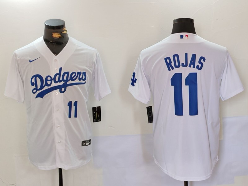 Men's Los Angeles Dodgers #11 Miguel Rojas White Cool Base Stitched Baseball Jersey 3