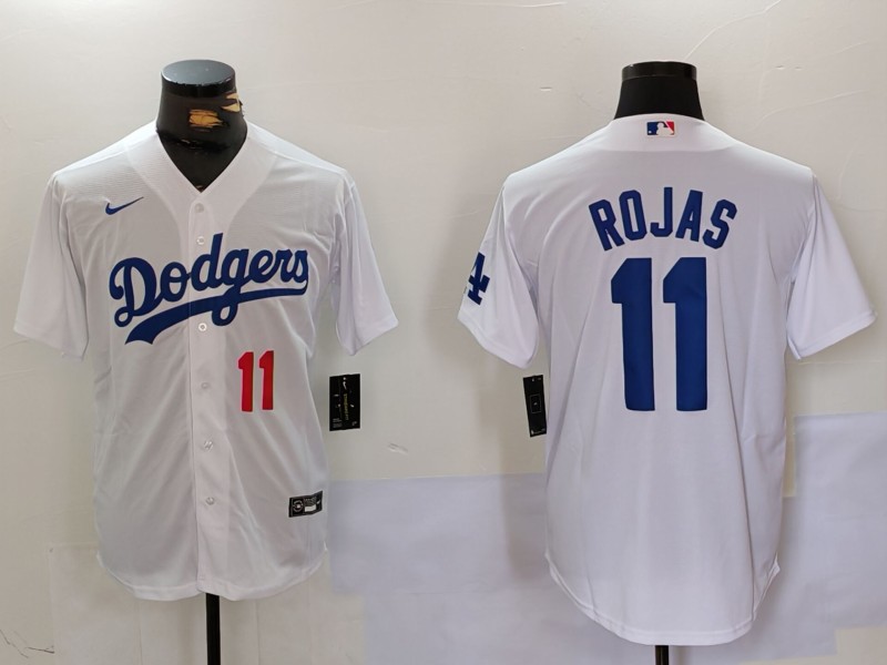 Men's Los Angeles Dodgers #11 Miguel Rojas White Cool Base Stitched Baseball Jersey 2