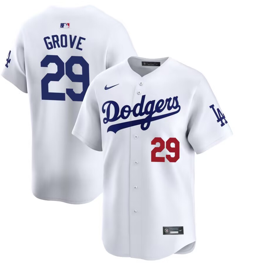 Men‘s ’Los Angeles Dodgers #29 Michael Grove White Stitched Baseball Jersey