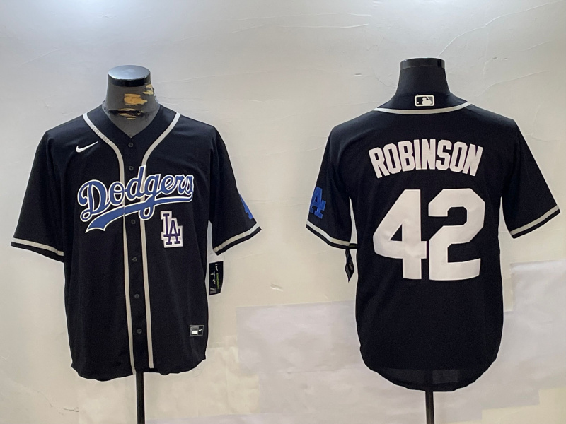 Men's Los Angeles Dodgers #42 Jackie Robinson Black 2024 World Series Cool Base Stitched Baseball Jersey 8