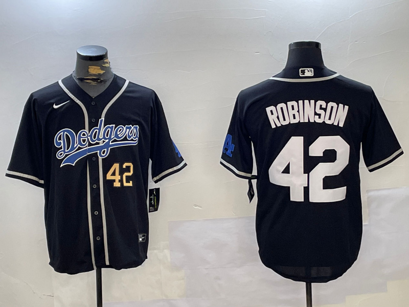 Men's Los Angeles Dodgers #42 Jackie Robinson Black 2024 World Series Cool Base Stitched Baseball Jersey 7