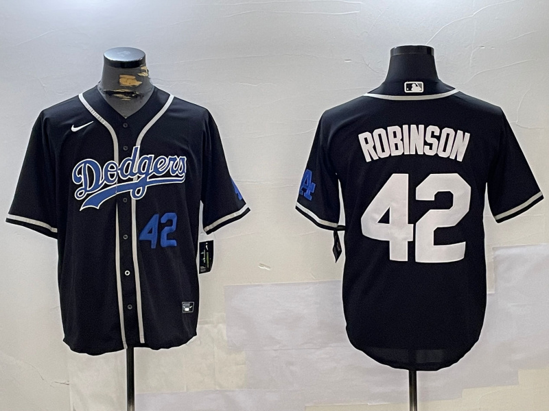 Men's Los Angeles Dodgers #42 Jackie Robinson Black 2024 World Series Cool Base Stitched Baseball Jersey 6