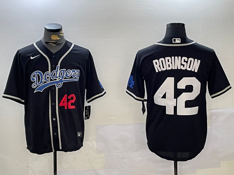 Men's Los Angeles Dodgers #42 Jackie Robinson Black 2024 World Series Cool Base Stitched Baseball Jersey 5