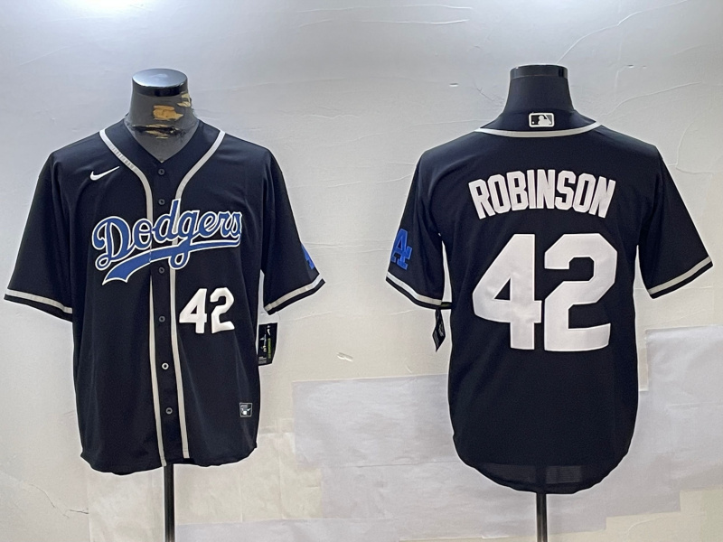 Men's Los Angeles Dodgers #42 Jackie Robinson Black 2024 World Series Cool Base Stitched Baseball Jersey 3