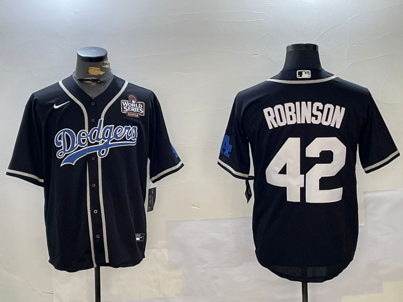 Men's Los Angeles Dodgers #42 Jackie Robinson Black 2024 World Series Cool Base Stitched Baseball Jersey 2