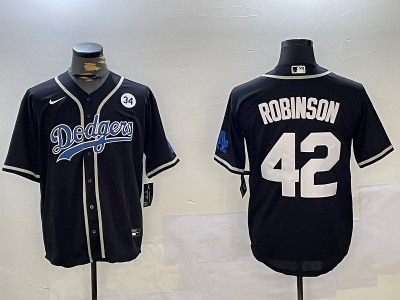 Men's Los Angeles Dodgers #42 Jackie Robinson Black 2024 World Series Cool Base Stitched Baseball Jersey 1