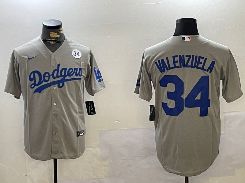 Men's Los Angeles Dodgers #34 Toro Valenzuela Grey Cool Base Stitched Baseball Jersey 8