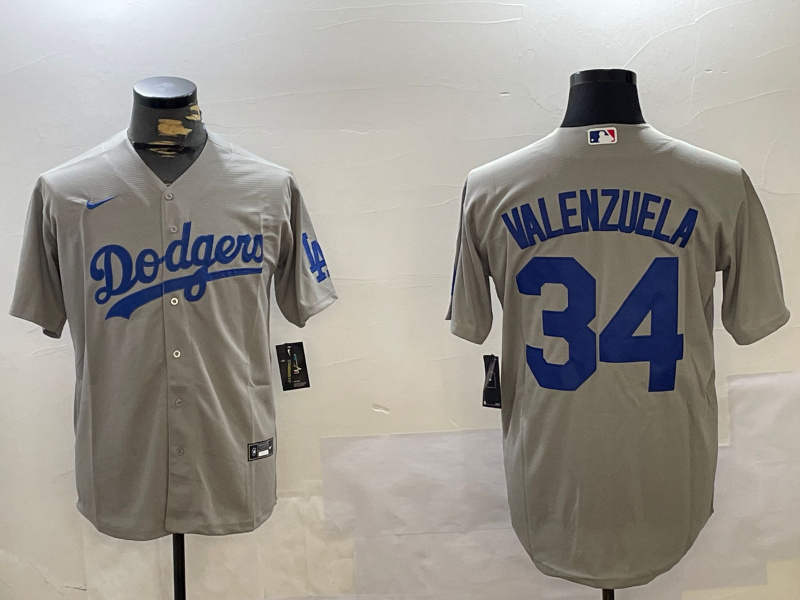 Men's Los Angeles Dodgers #34 Toro Valenzuela Grey Cool Base Stitched Baseball Jersey 7