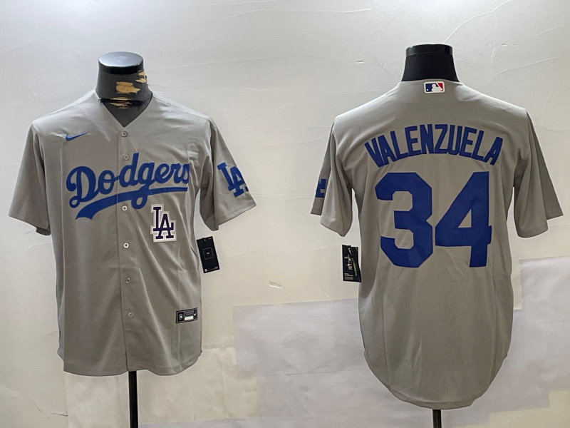 Men's Los Angeles Dodgers #34 Toro Valenzuela Grey Cool Base Stitched Baseball Jersey 6