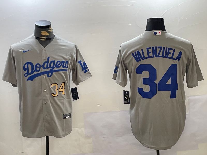 Men's Los Angeles Dodgers #34 Toro Valenzuela Grey Cool Base Stitched Baseball Jersey 5