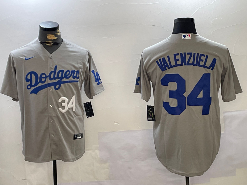 Men's Los Angeles Dodgers #34 Toro Valenzuela Grey Cool Base Stitched Baseball Jersey 3