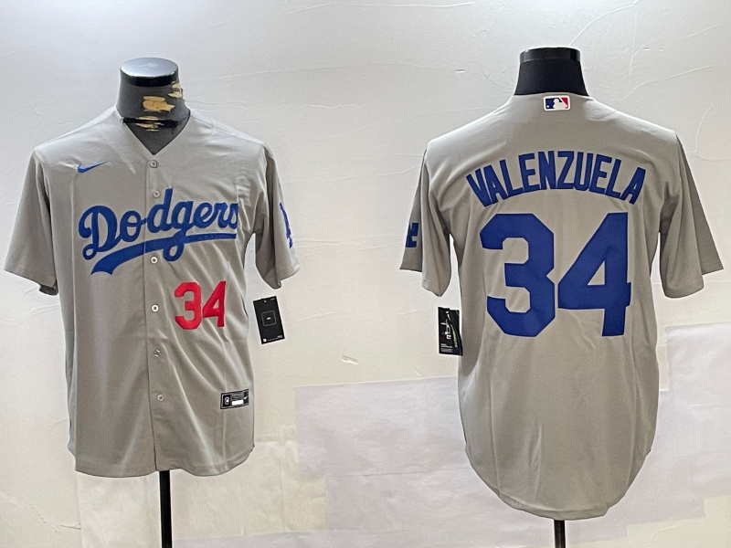 Men's Los Angeles Dodgers #34 Toro Valenzuela Grey Cool Base Stitched Baseball Jersey 2