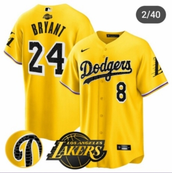 Men's Dodgers #24 Bryant Yellow Cool Base Mamba Jersey V2