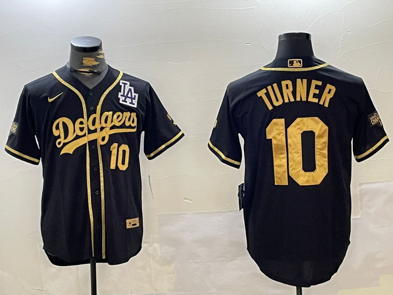 Dodgers #10 Justin Turner BLACK Cool Base Stitched MLB Jersey 2