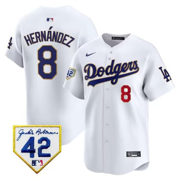 Men's Los Angeles Dodgers #8 Enrique Hernández White 2024 Jackie Robinson Patch Stitched Jersey