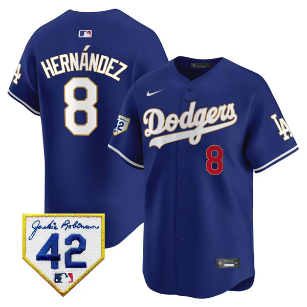 Men's Los Angeles Dodgers #8 Enrique Hernández Royal 2024 Jackie Robinson Patch Stitched Jersey