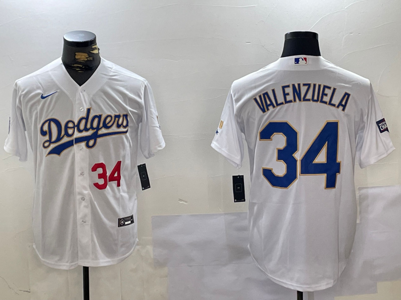 Men's Los Angeles Dodgers #34 White Gold Championship Cool Base Stitched Jersey 6