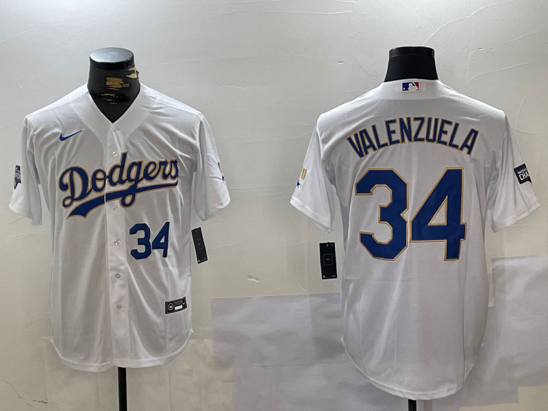 Men's Los Angeles Dodgers #34 White Gold Championship Cool Base Stitched Jersey 2