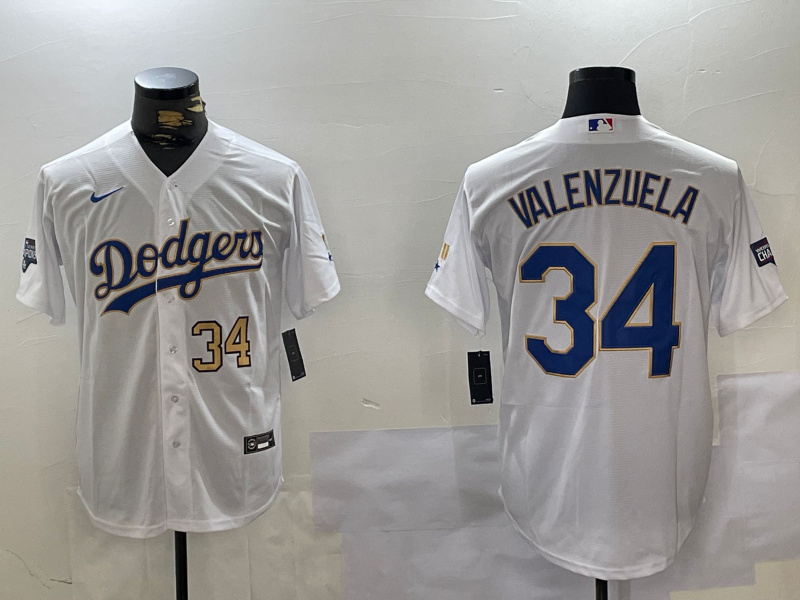 Men's Los Angeles Dodgers #34 White Gold Championship Cool Base Stitched Jersey 1