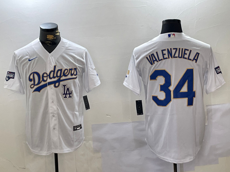 Men's Los Angeles Dodgers #34 White Gold Championship Cool Base Stitched Jersey