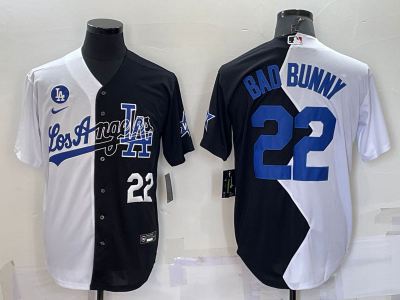 Men's Los Angeles Dodgers #22 Bad Bunny 2022 All-Star White Black Split Cool Base Stitched Baseball Jersey