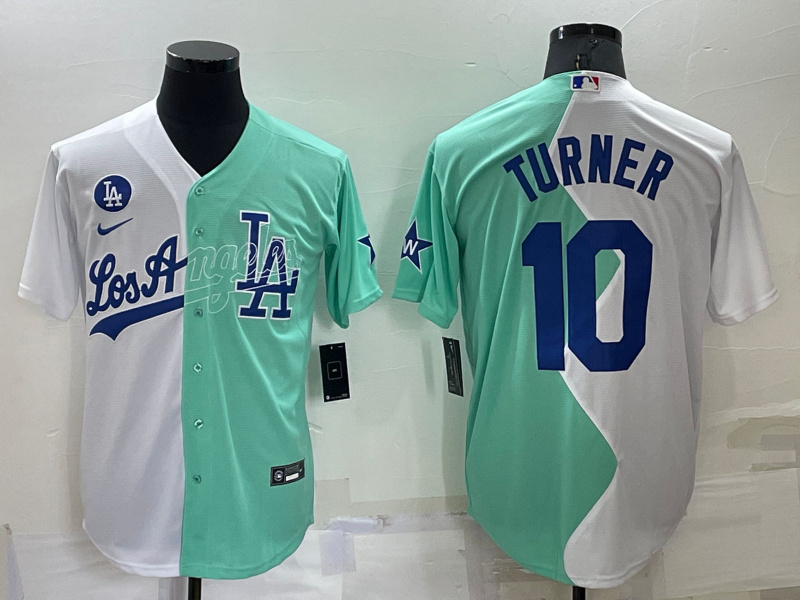 Men's Los Angeles Dodgers #10 Justin Turner 2022 All-Star White-Green Cool Base Stitched Baseball Jersey