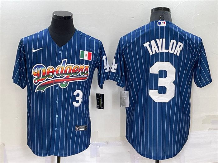 Men's Los Angeles Dodgers #3 Chris Taylor Navy Mexico Rainbow Cool Base Stitched Baseball Jersey