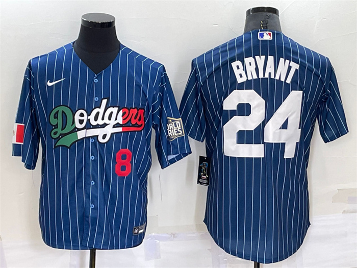 Men's Los Angeles Dodgers Front #8 Back #24 Kobe Bryant Navy Mexico World Series Cool Base Stitched Baseball Jersey