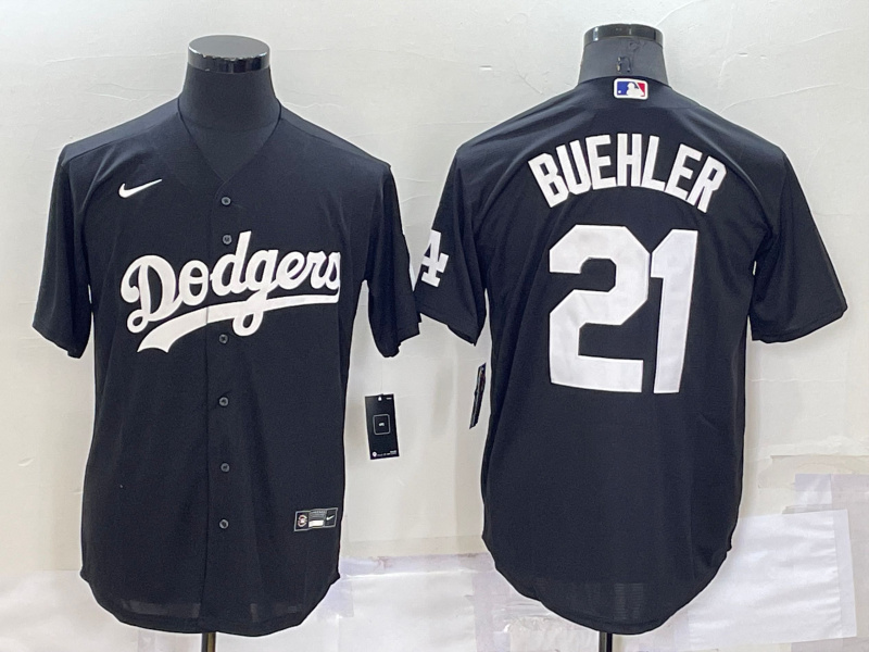 Men's Los Angeles Dodgers #21 Walker Buehler Black Cool Base Stitched Baseball Jerseys