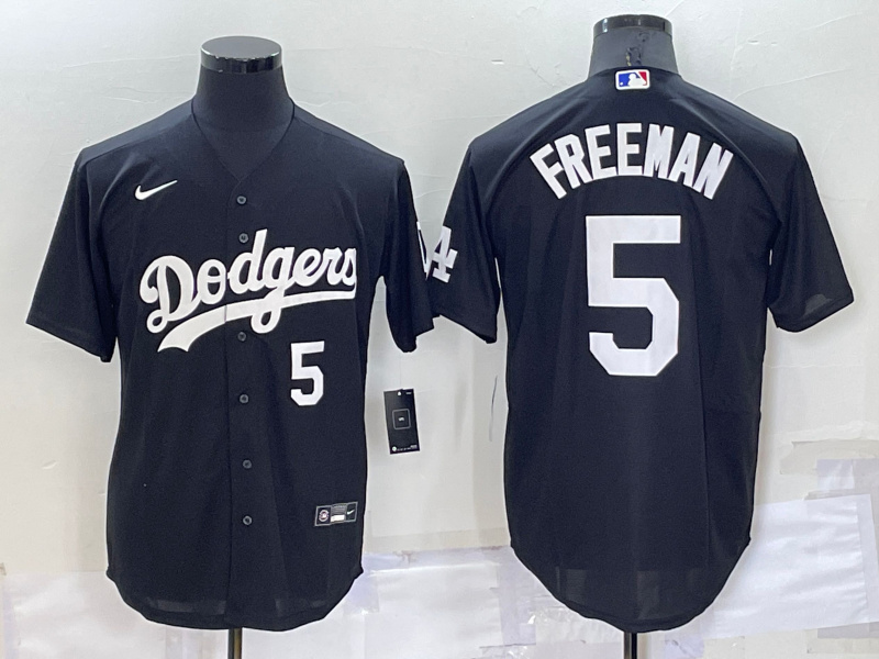 Men's Los Angeles Dodgers #5 Freddie Freeman Black Cool Base Stitched Baseball Jersey