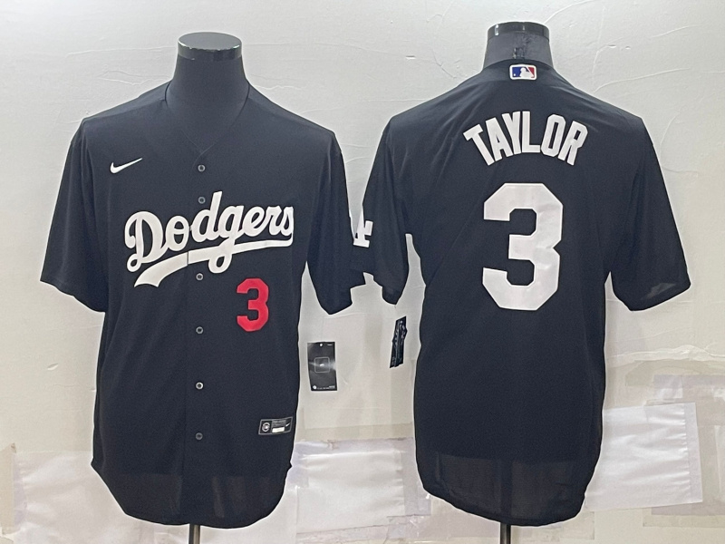 Men's Los Angeles Dodgers #3 Chris Taylor Black Cool Base Stitched Baseball JerseyS