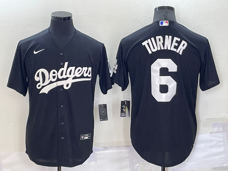 Men's Los Angeles Dodgers #6 Trea Turner Black Cool Base Stitched Baseball Jerseys