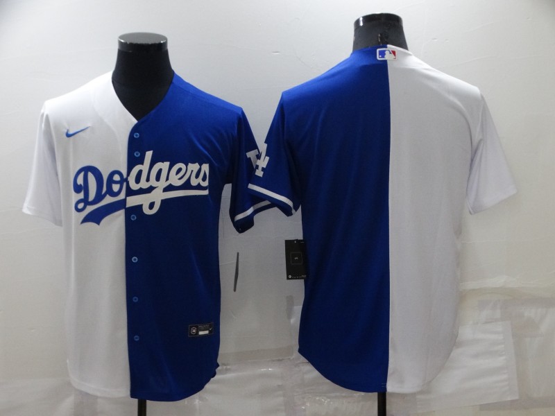 Men's Los Angeles Dodgers Blank White Blue Split Cool Base Stitched Baseball Jersey