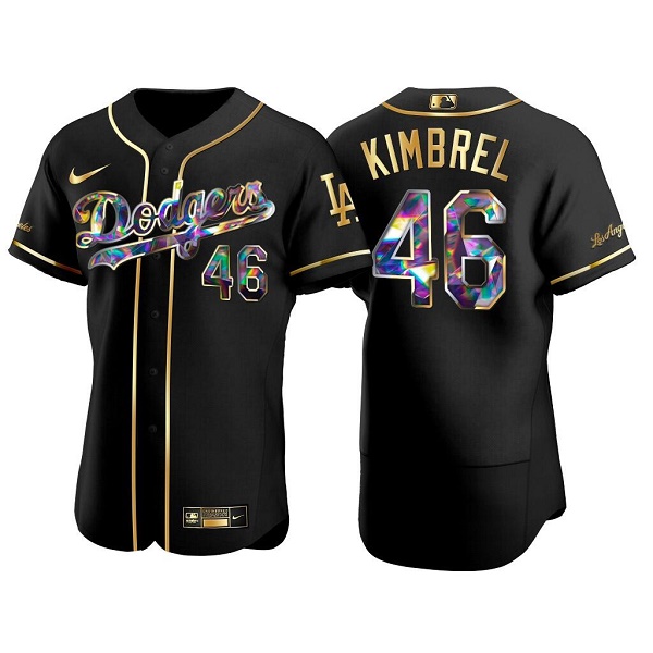 Men's Los Angeles Dodgers #46 Craig Kimbrel Black Gold Flex Base Stitched Jersey