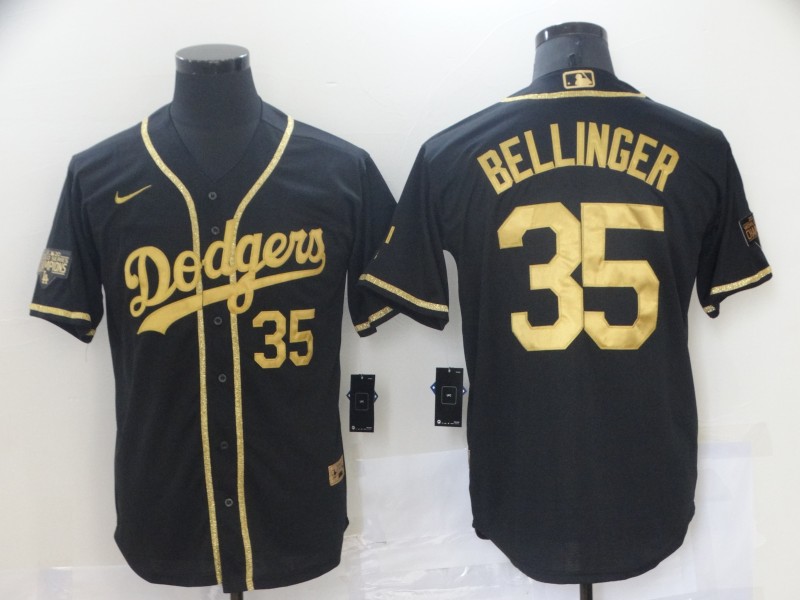 Men's Los Angeles Dodgers #35 Cody Bellinger Black Gold Stitched MLB Cool Base Nike Jersey