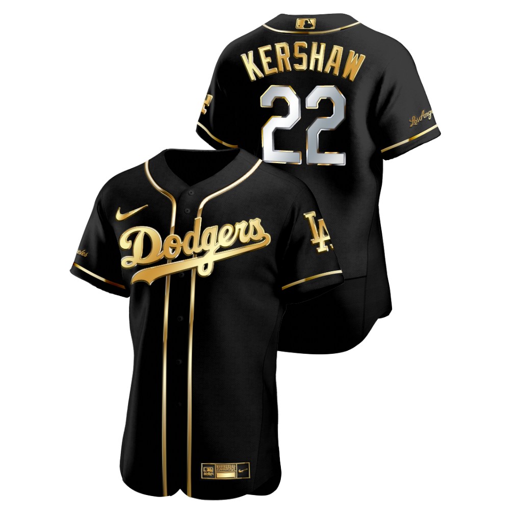 Dodgers 22 Clayton Kershaw Black Gold 2020 Nike Flexbase Jersey