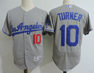 Dodgers 10 Justin Turner Gray Road Flexbase Jersey