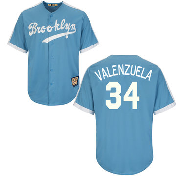 Dodgers 34 Fernando Valenzuela Light Blue Cooperstown Throwback Jersey