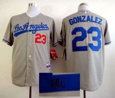 Los Angeles Dodgers #23 Adrian Gonzalez Grey Cool Base Autographed Stitched Baseball Jersey