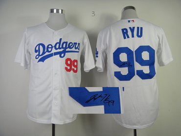 Los Angeles Dodgers 99# Hyun Jin Ryu White Cool Base MLB Jerseys(Signed)