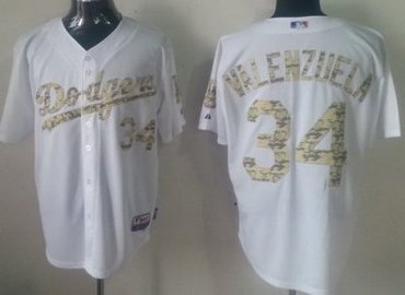 Los Angeles Dodgers 34 Fernando Valenzuela White MLB Jerseys Camo Number